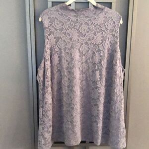 NWT Susan graver Gray stretch lace mock turtleneck sleeveless top size 3X￼